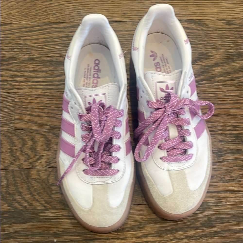 Adidas White and Pink Athletic Shoes Low-Top Design